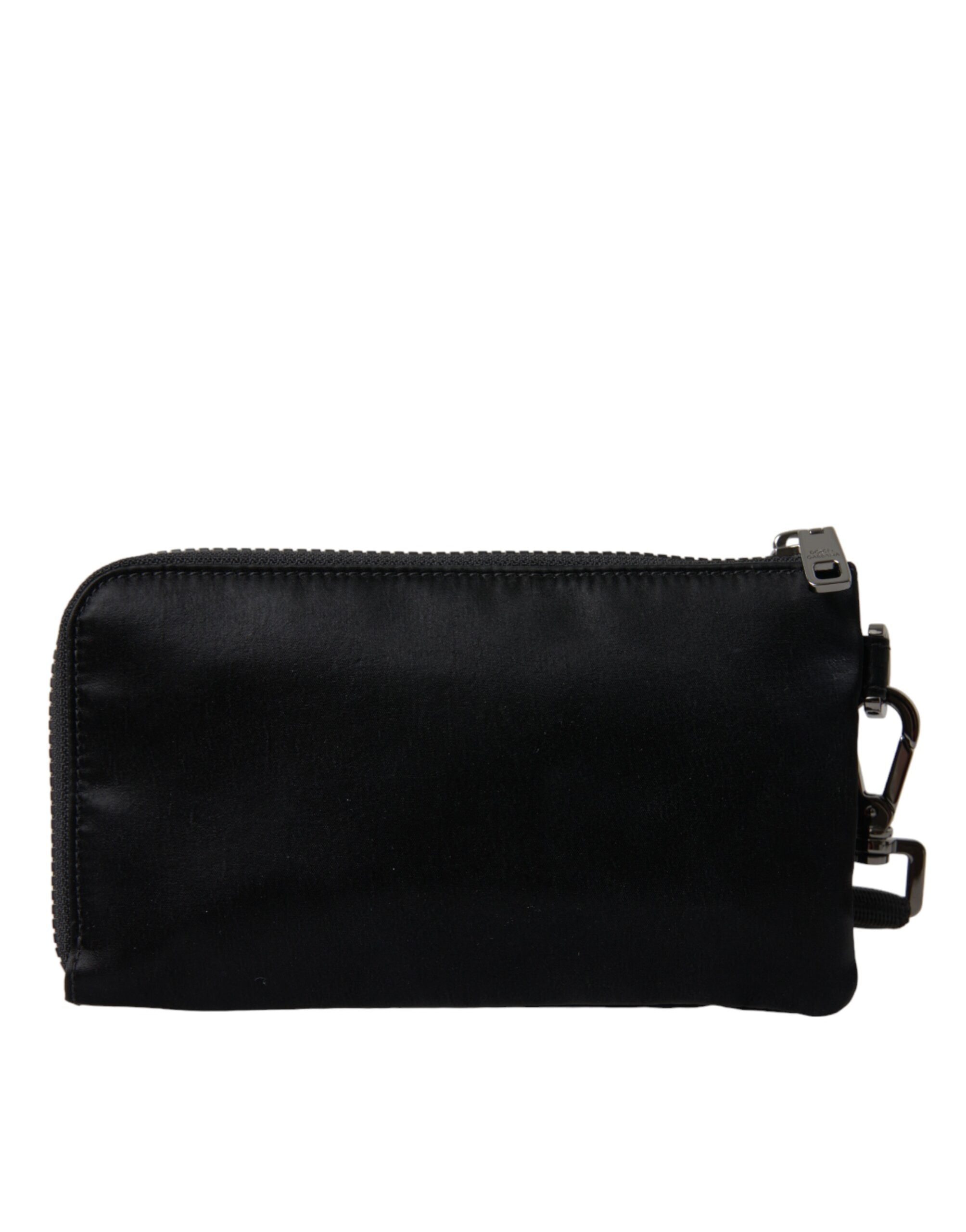 Dolce & Gabbana Black Nylon Logo Plaque Keychain Bag Clutch